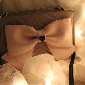 Betsey Johnson Crossbody Bow Purse Pink and Gray Limited